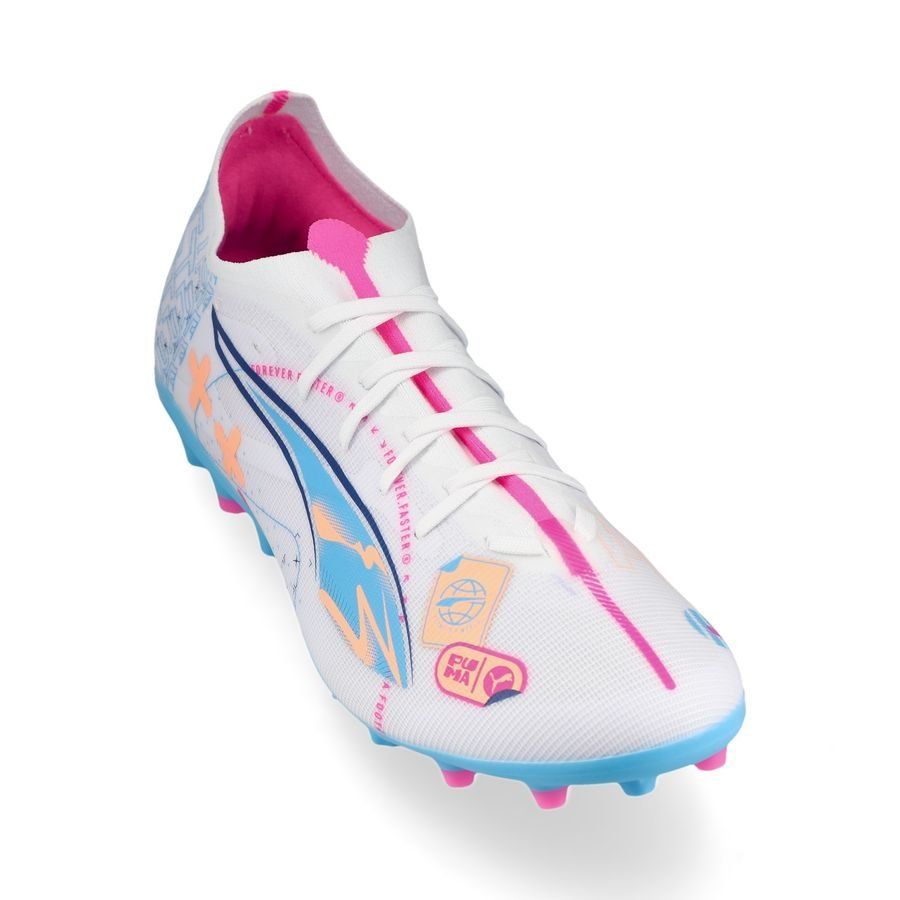 PUMA Ultra 5 Match MG Volume Up - Blanc/Bleu/Poison Pink/Fizzy Melon