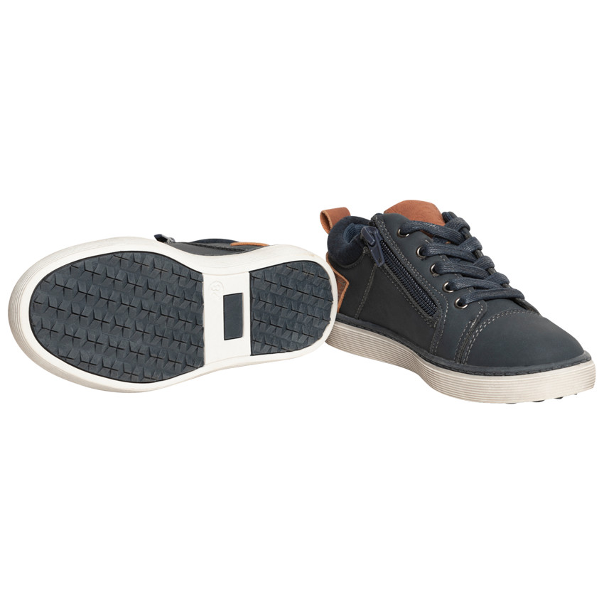 Baskets basses bleu marine à lacets et zip pour enfant garçon