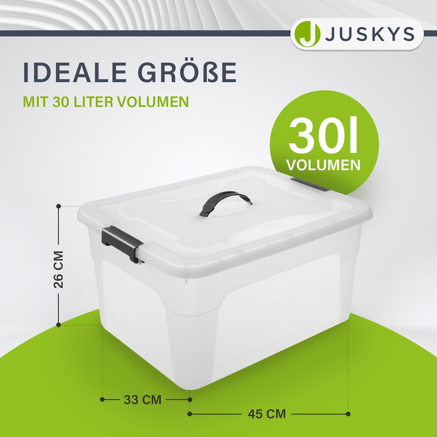 Juskys Aufbewahrungsbox mit Deckel - 4er Set Kunststoff Boxen 30l - Box stapelbar, transparent