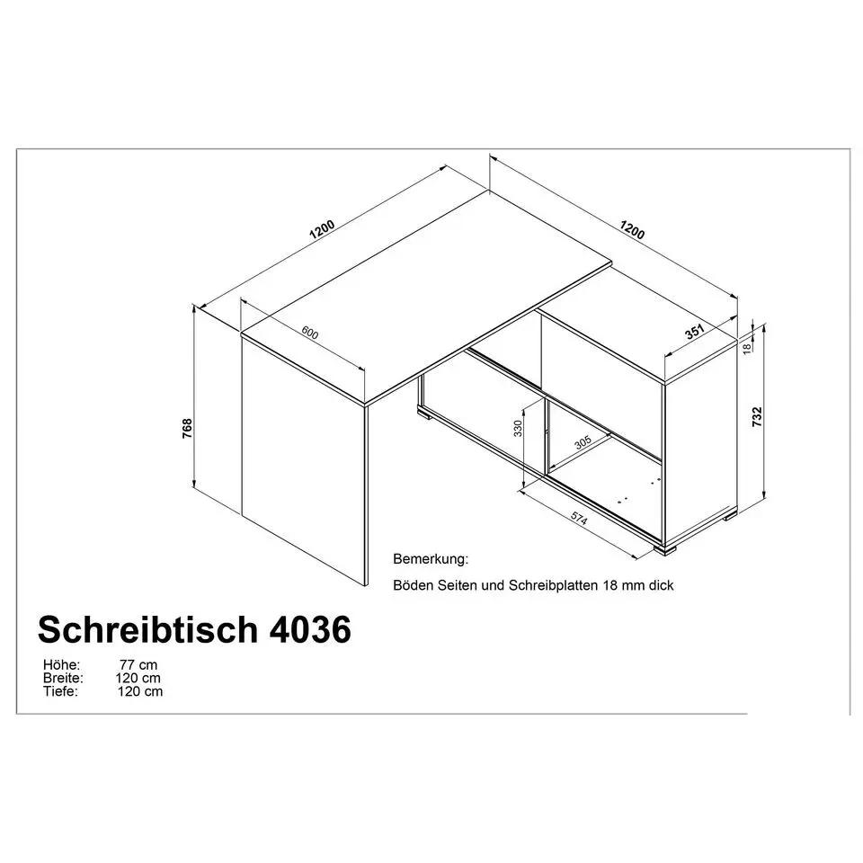 Hoekbureau Tyson 120x120 cm - antraciet/eik