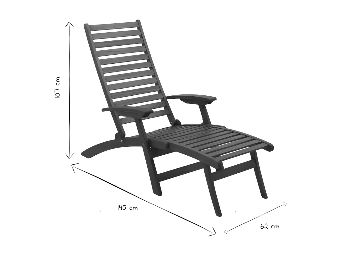 Bain de soleil inclinable 3 positions en bois massif RIO
