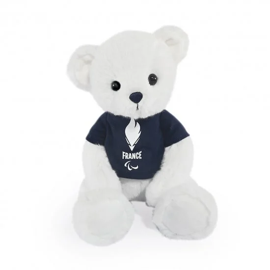 Jeux Olympiques 2024 Ours en peluche avec T-shirt Equipe de France   Blanc        de               Doudou et Compagnie