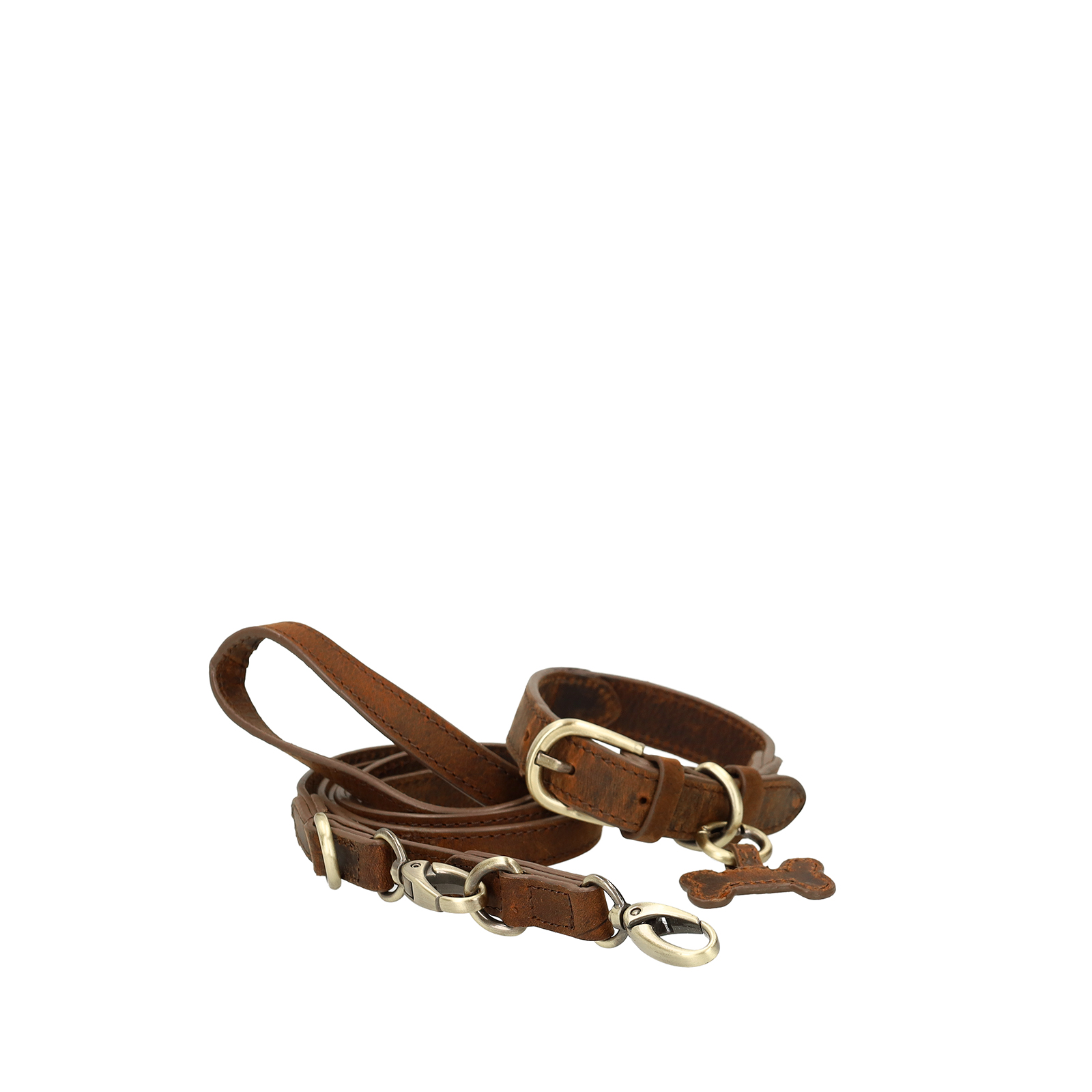 Bruine leren leopard honden halsband - S/M/L