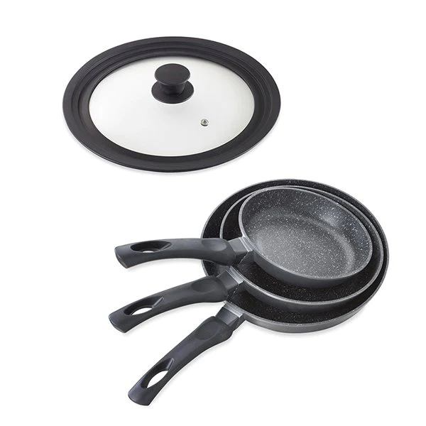 Lot 3 Poêles avec revêtement Dur comme la pierre 20 à 28 cm et Couverc