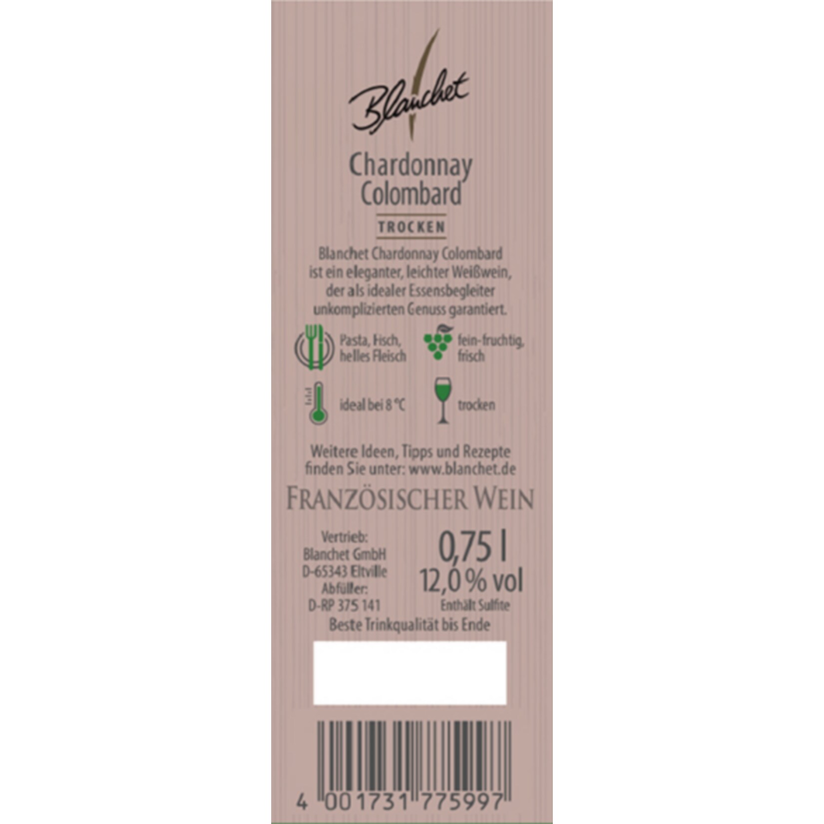 Blanchet Chardonnay Colombard Vin de France trocken 12,0 % vol 0,75 Liter