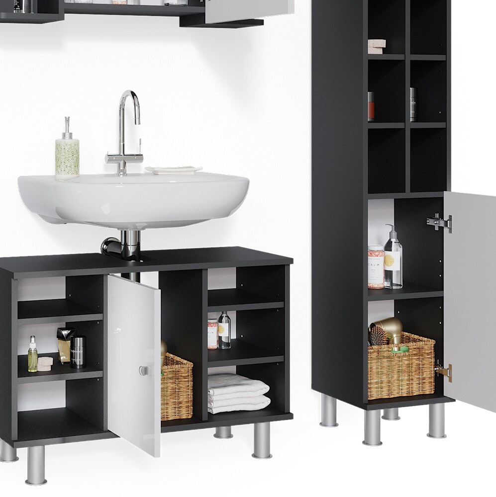 Vicco Badmöbel Set 4tlg Fynn Spiegelschrank Waschbeckenunterschrank Hochschrank