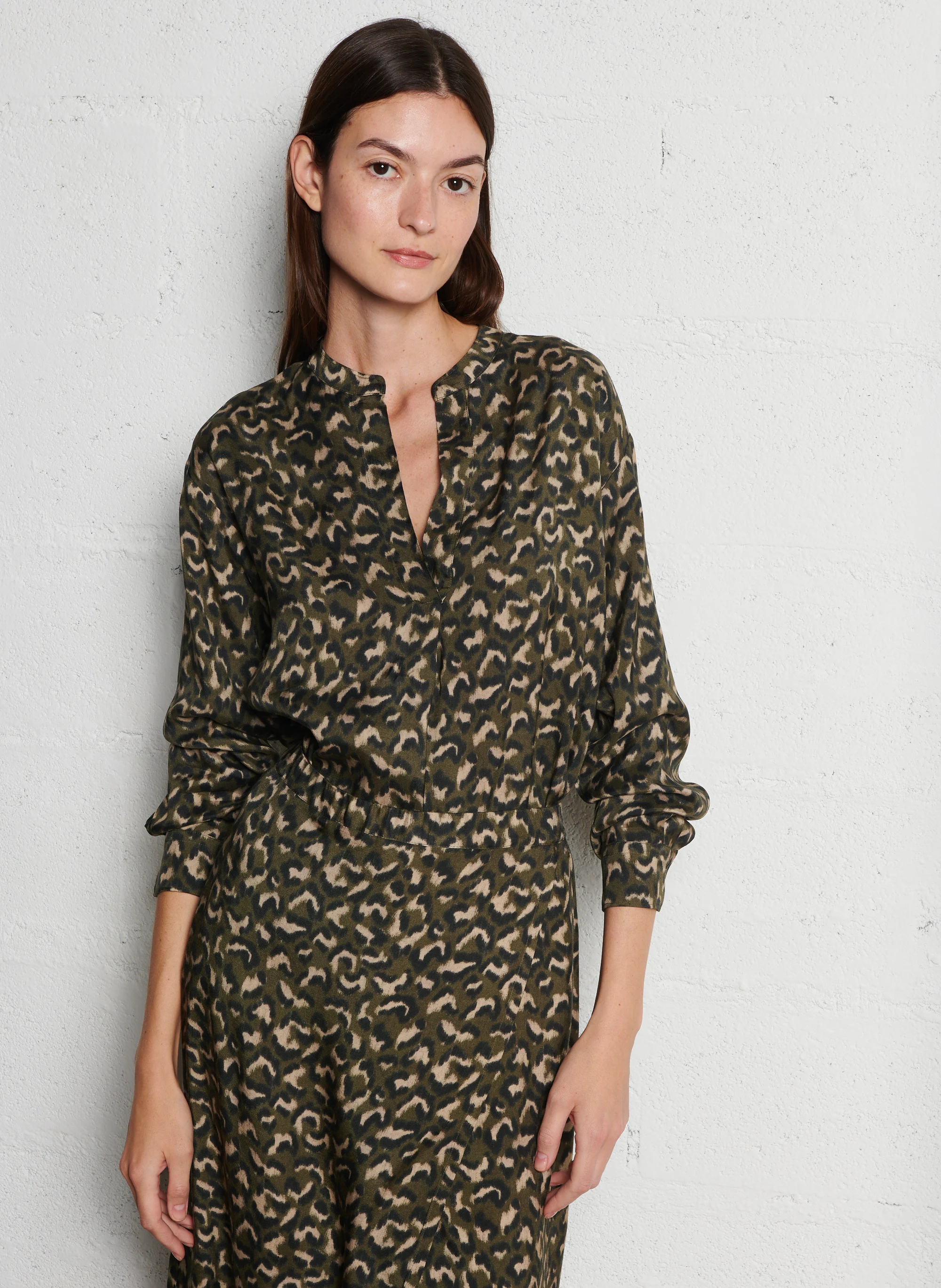CANON - Chemise col classique à imprimé léopard | Vert