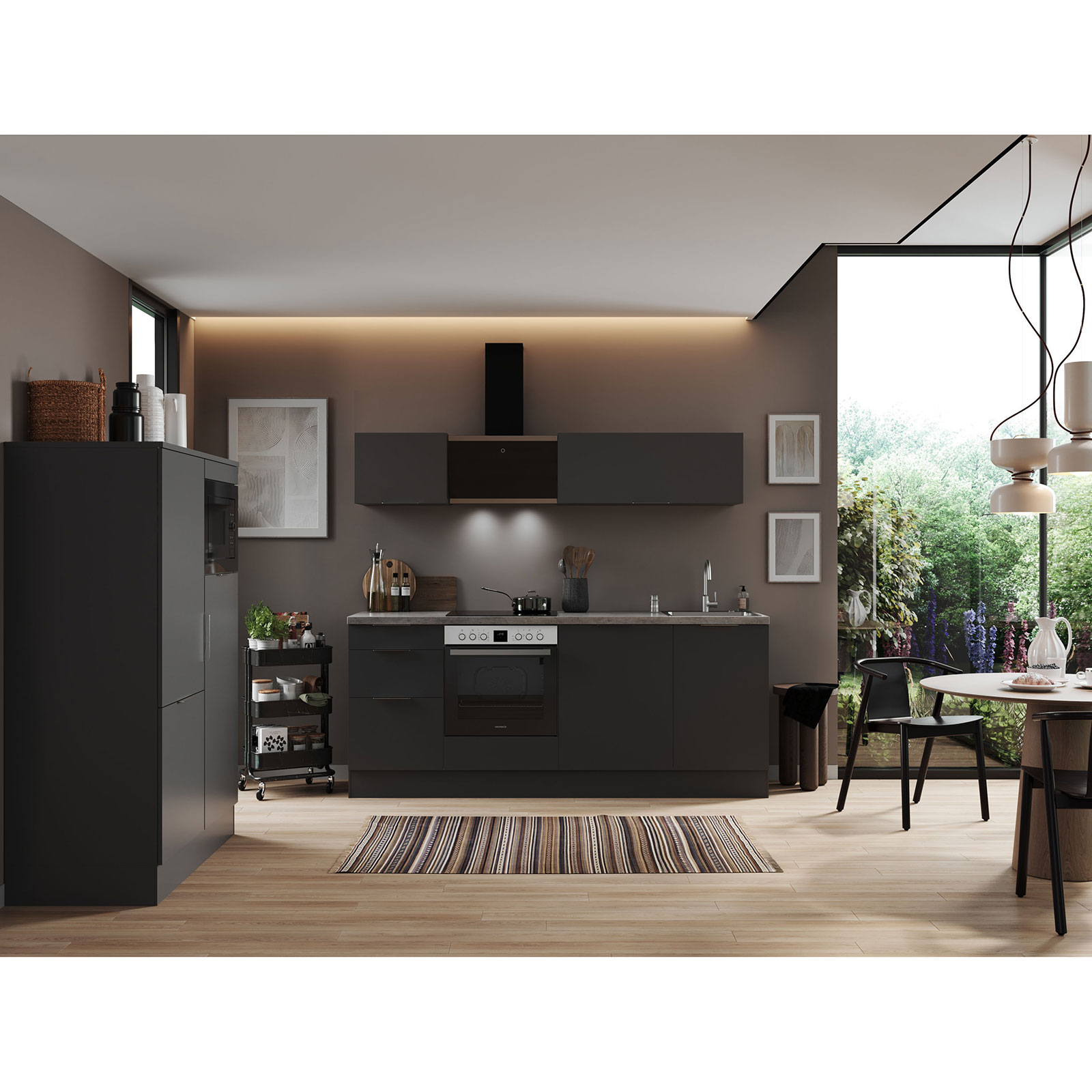 RESPEKTA Küchenblock - grau matt - mit E-Geräten - 340x175 cm