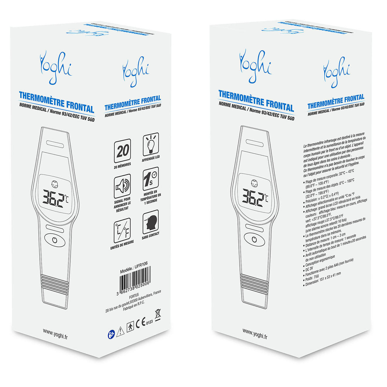 Yoghi Thermomètre frontal norme médicale blanc
