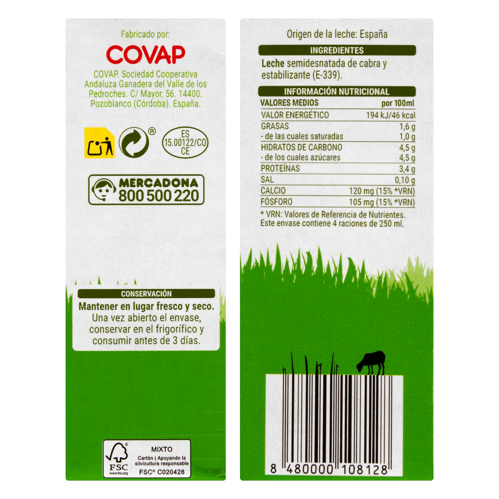 Lait de chèvre demi-écrémé Hacendado
