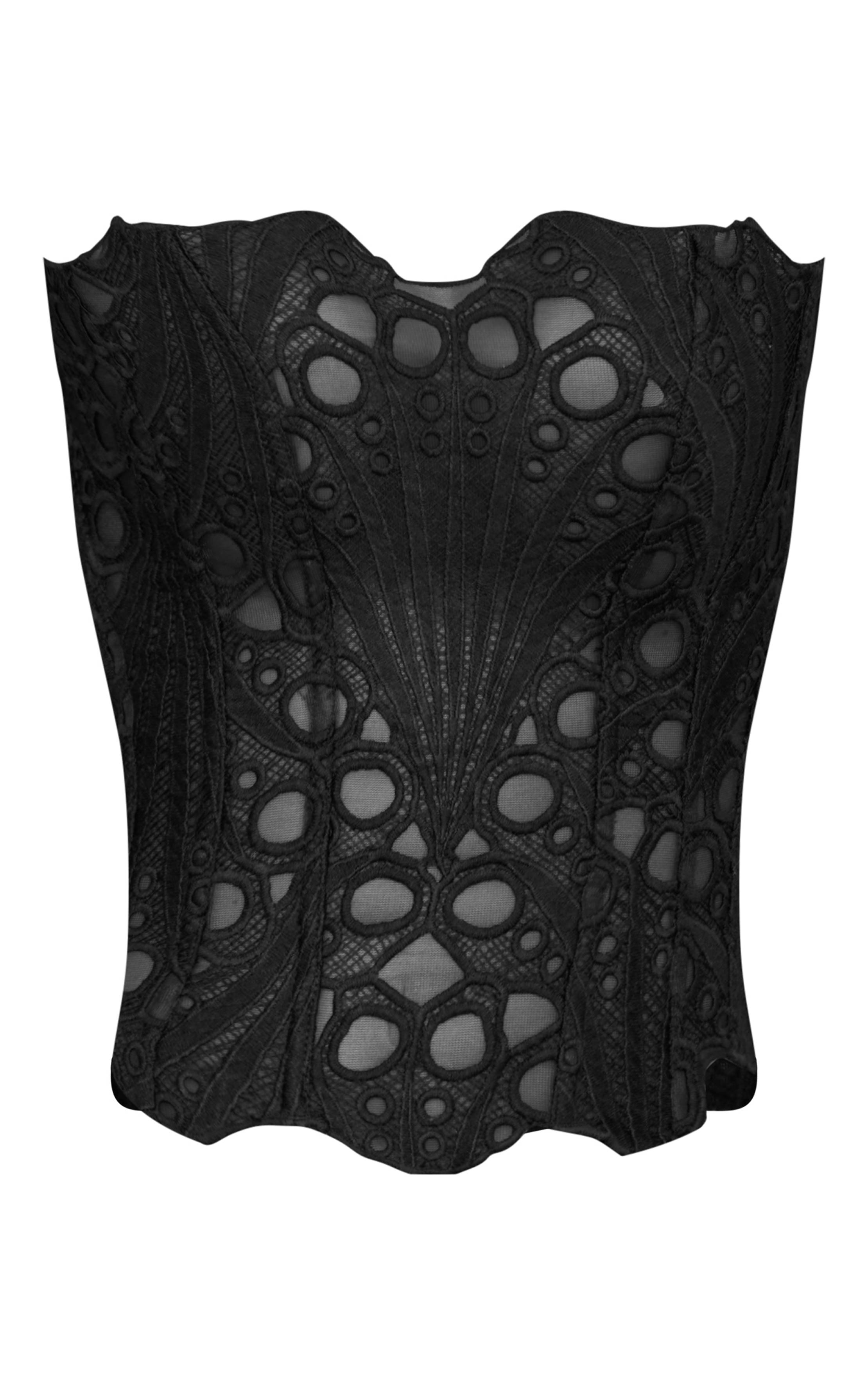 Noir Corset En Dentelle Florale Transparente Texturée