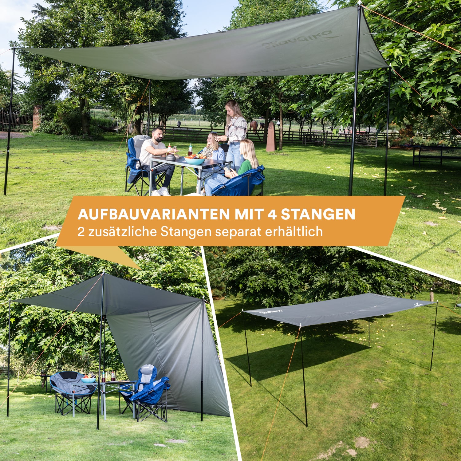 Skandika 5 x 3 meter schaduwdoek met telescopische palen