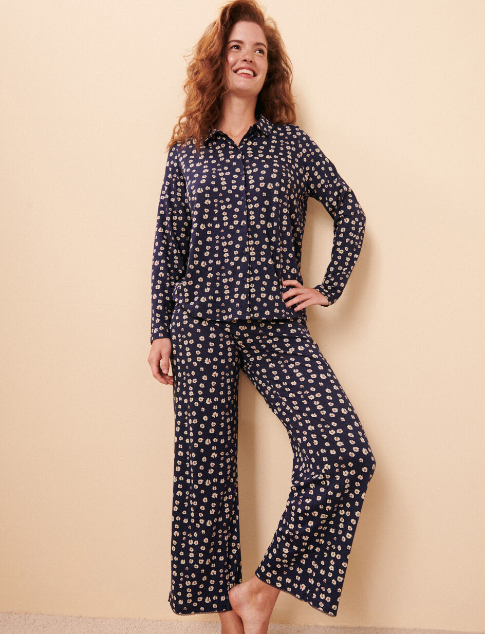 Pantalon - paquerettes bleu empire