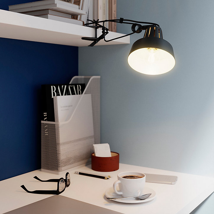 Spot pince E14 10W GoodHome Yarra noir mat H.35 x Ø12,5cm