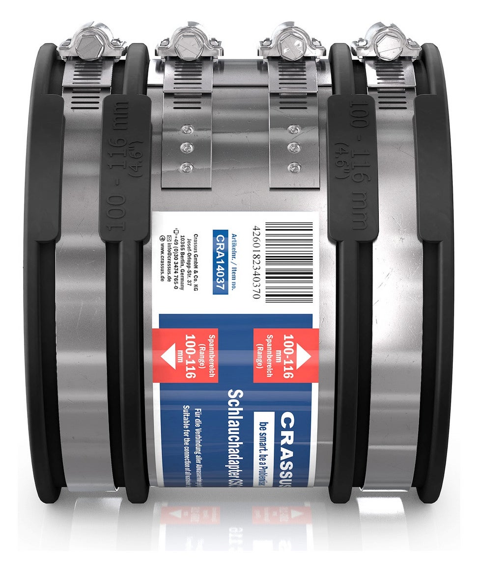 CRASSUS slangadapter type 2B CSC 116, CRA14037, externe adapter voor het aansluiten van twee afvalwaterleidingen met dezelfde afmetingen