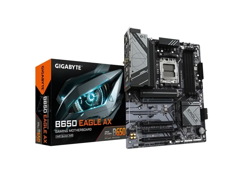 Gigabyte B650 EAGLE AX - Bundkort - ATX - Socket AM5 - AMD B650 Chipset - USB-C 3.2 Gen 1, USB 3.2 Gen 2, USB 3.2 Gen 1 - Gigabit LAN - onboard grafik (CPU påkrævet) - HD Audio (8-kanaler)