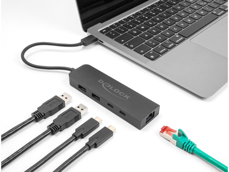 Delock USB-Hub USB A/USB C mit 2.5 Gigabit LAN Delock 10 Gbps USB Hub mit 2.5 Gigabit LAN Port und PD 85 W