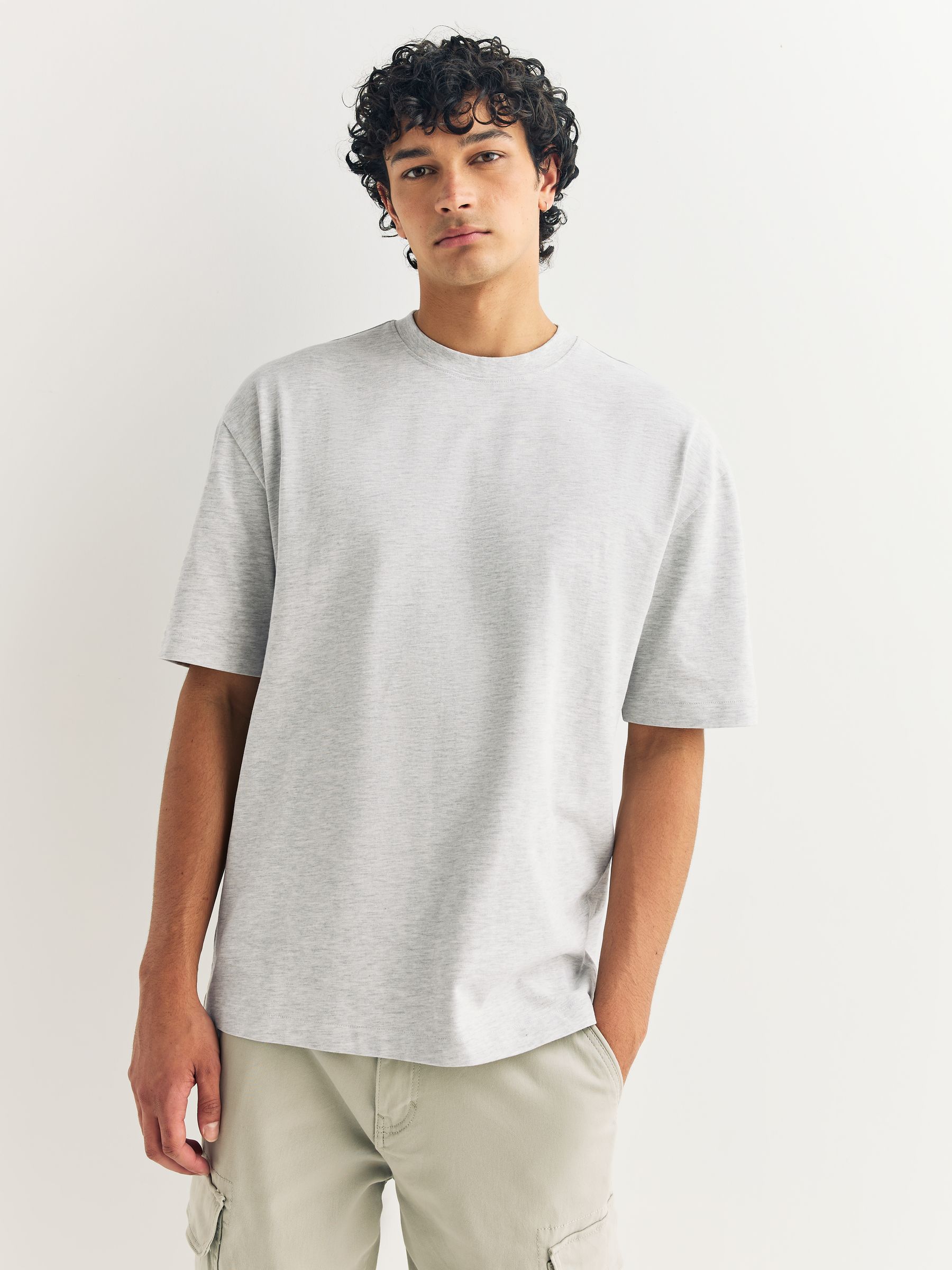 Grijs/lichtblauw/marineblauw melange - Relaxed fit - Verpakking van 3 T-shirts van zware stof