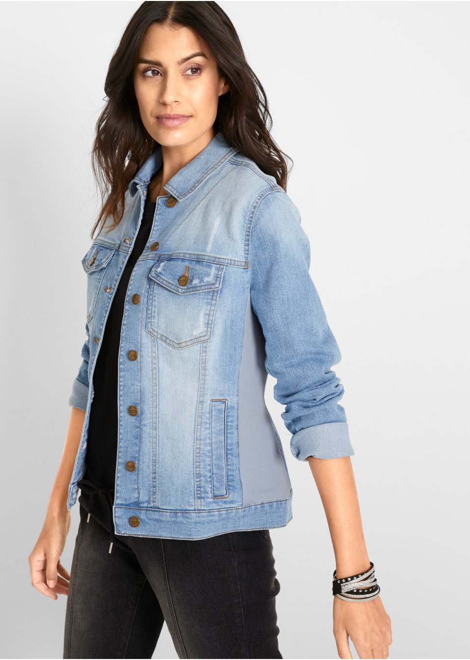Veste en jean à empiècement latéral côtelé