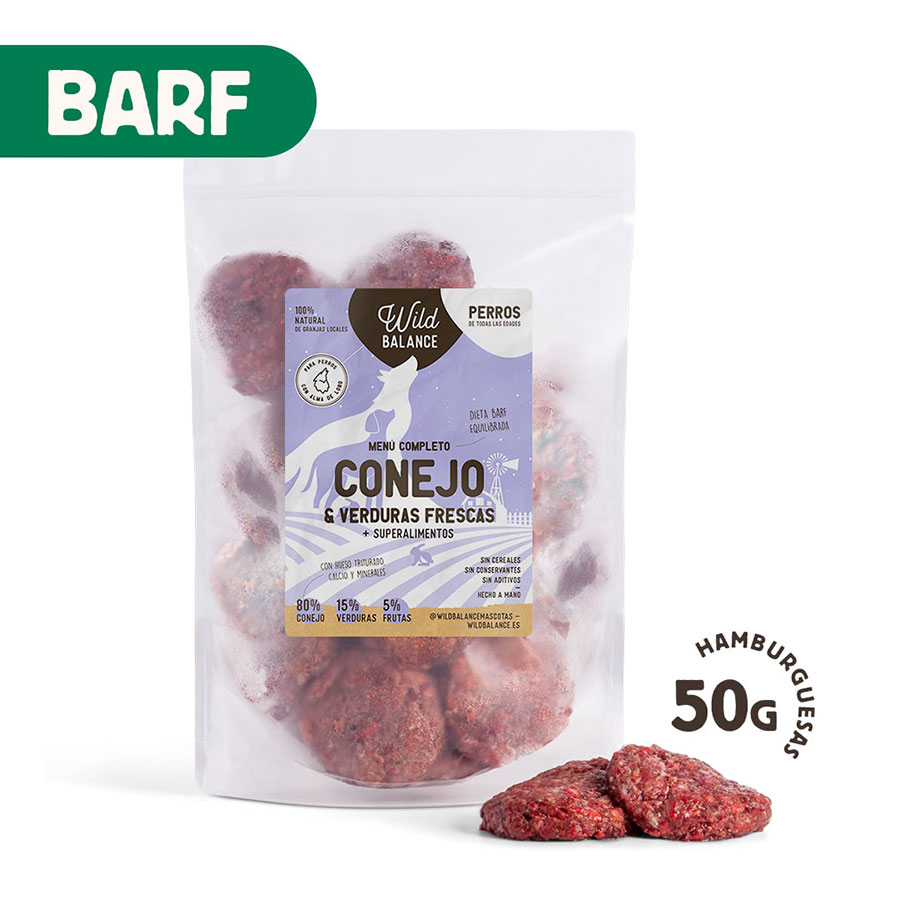Pacote completo de dieta BARF para cães, sabor coelho.