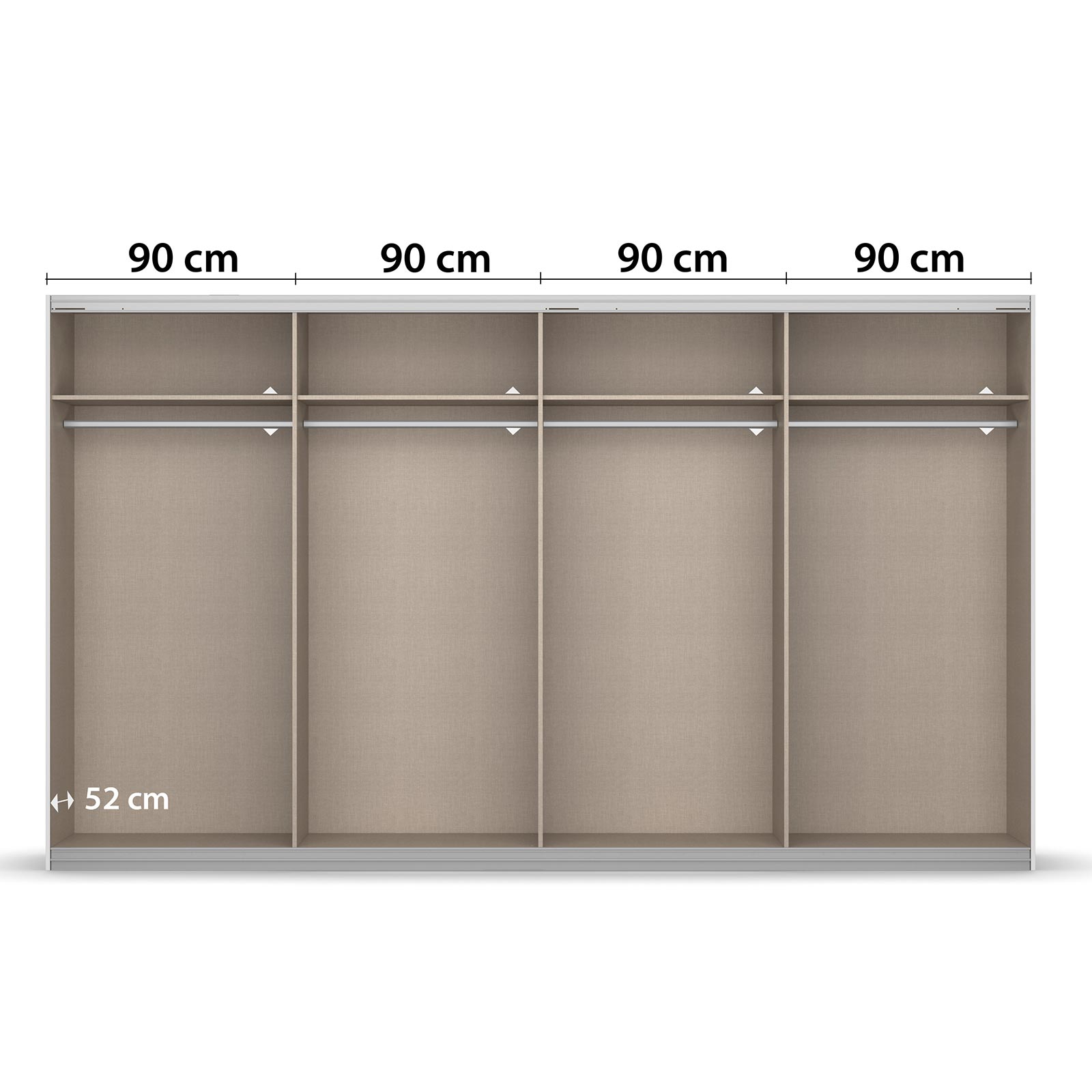 Schwebetürenschrank - Alpinweiß-Basaltglas - 4-türig - 360 cm