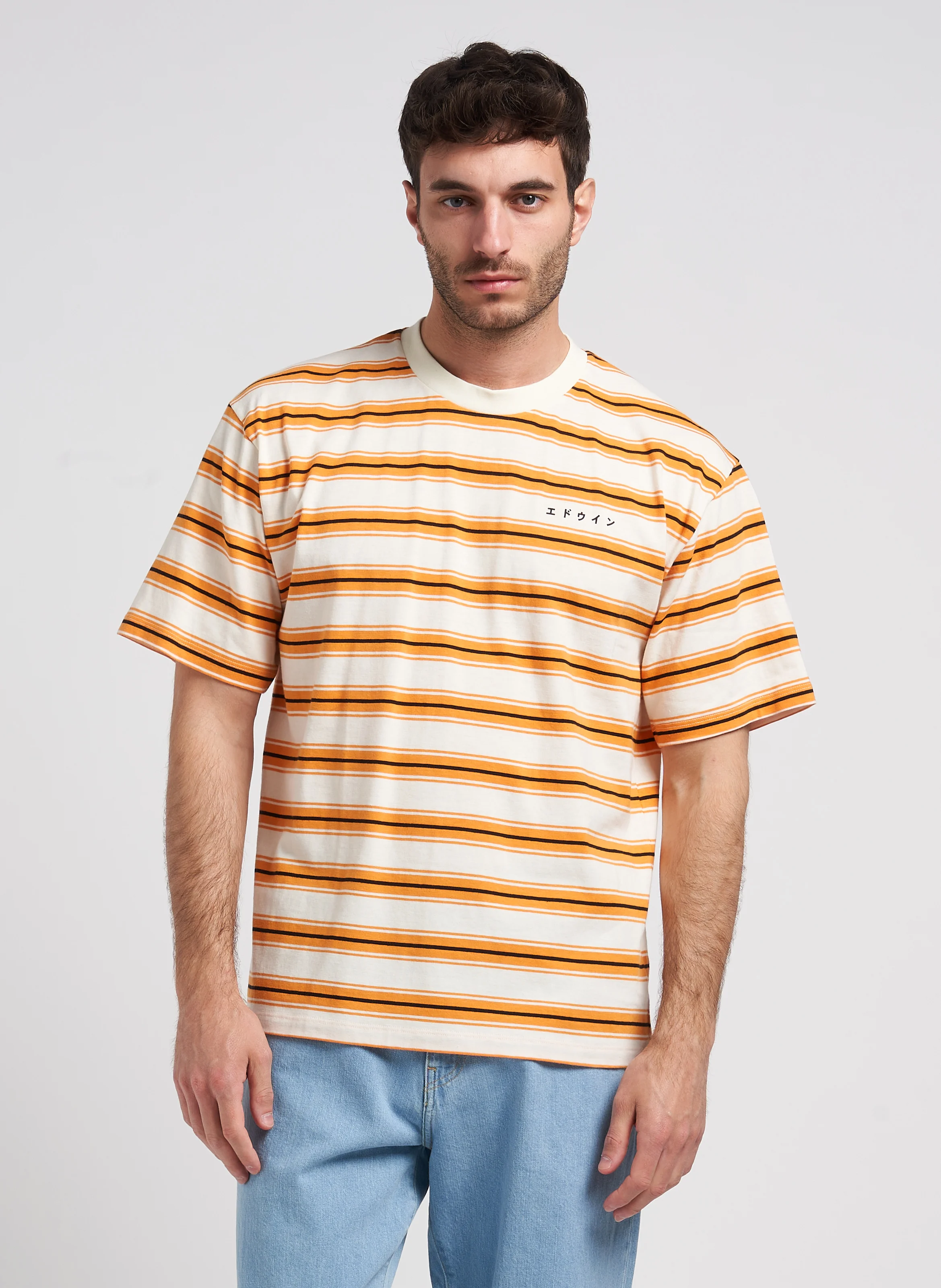 Tee-shirt col rond droit en coton | Orange
