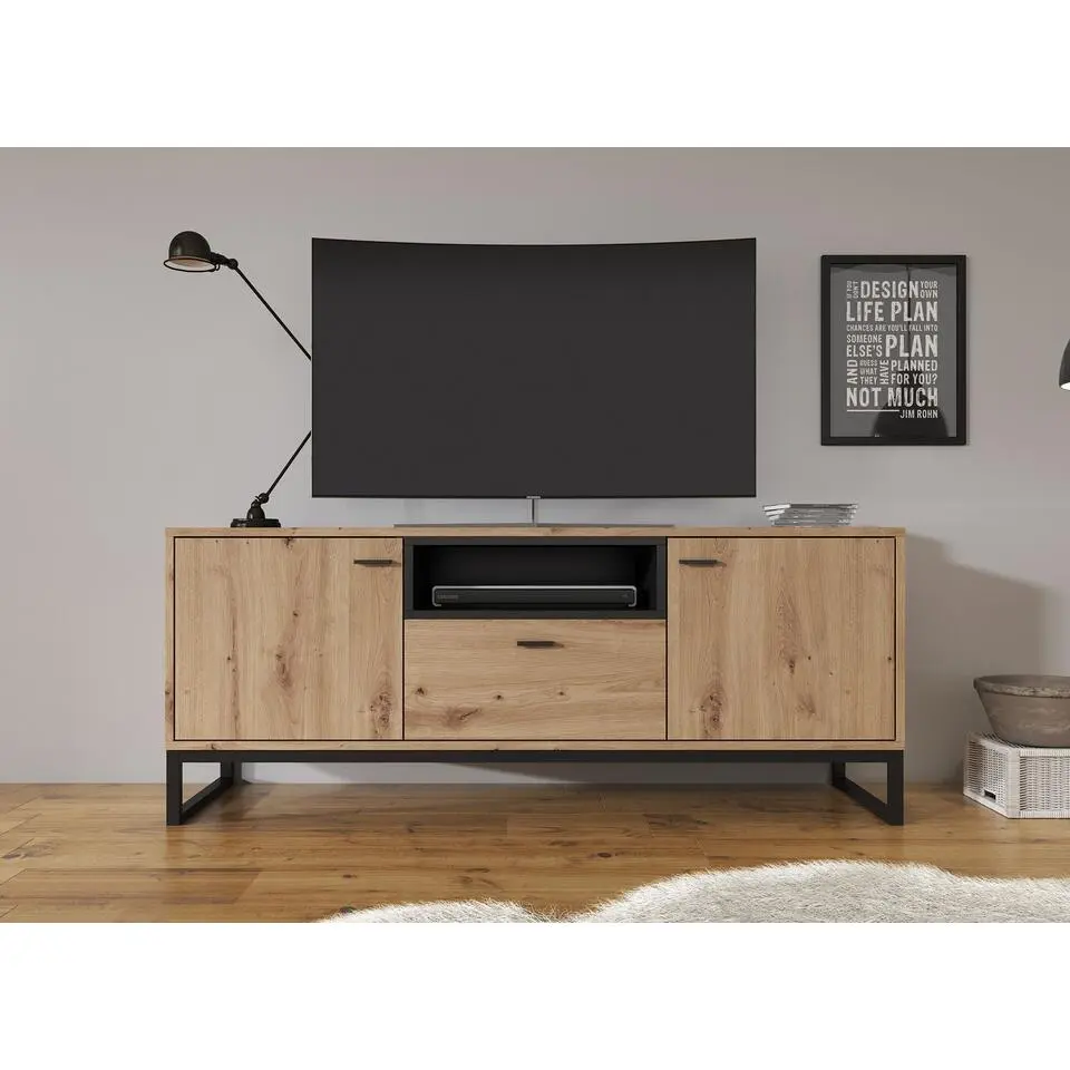 Meubella - TV-Meubel Ozzy - Eiken - Zwart - 135 cm
