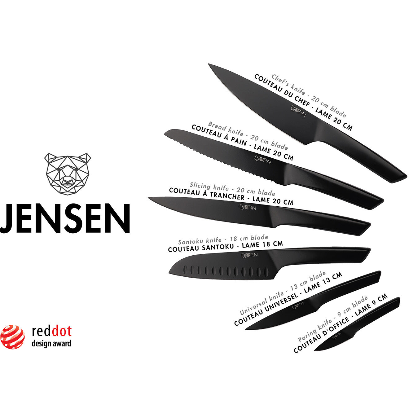 Bjorn Couteaux de cuisine Jensen - 6 pièces noir mat