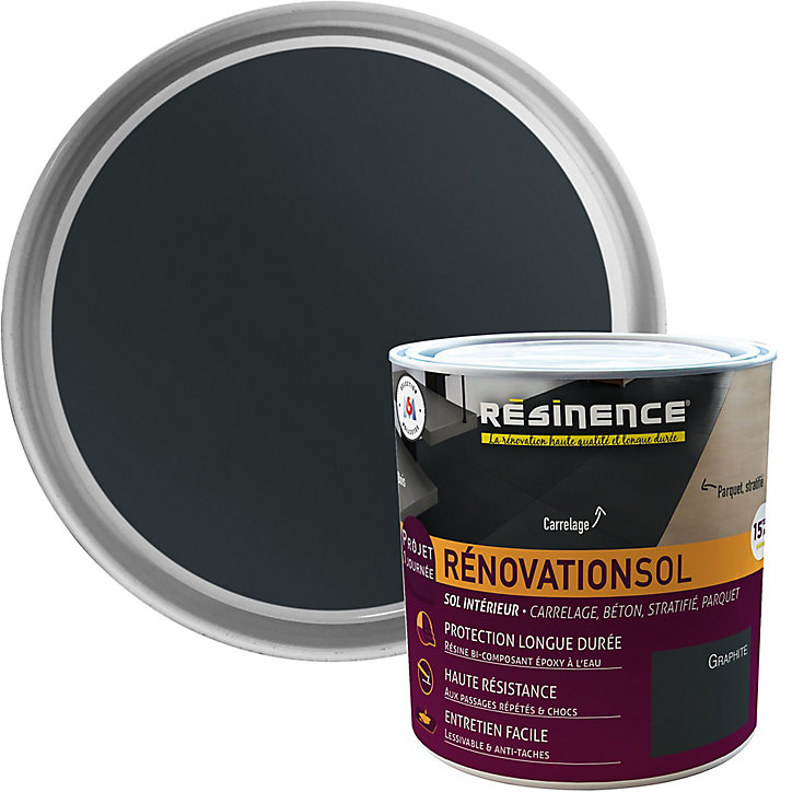 Résine de rénovation sol bi composante époxy Résinence graphite 300mL