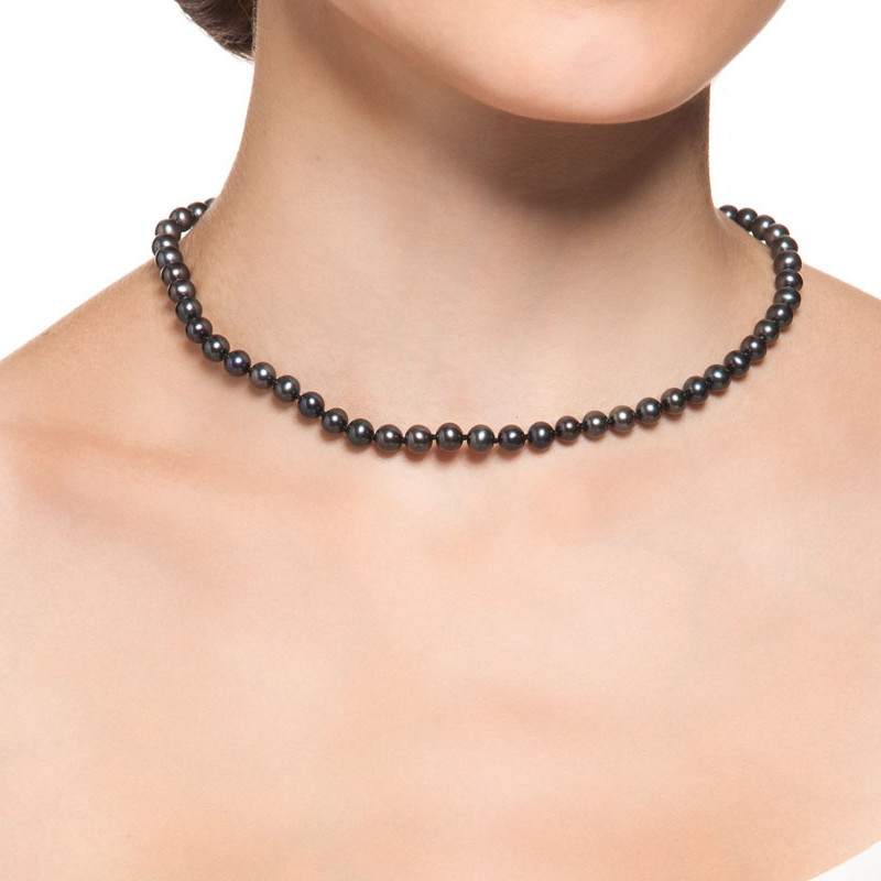 Collier ras du Cou Femme de 41 cm en Perles de culture d'eau douce Noires