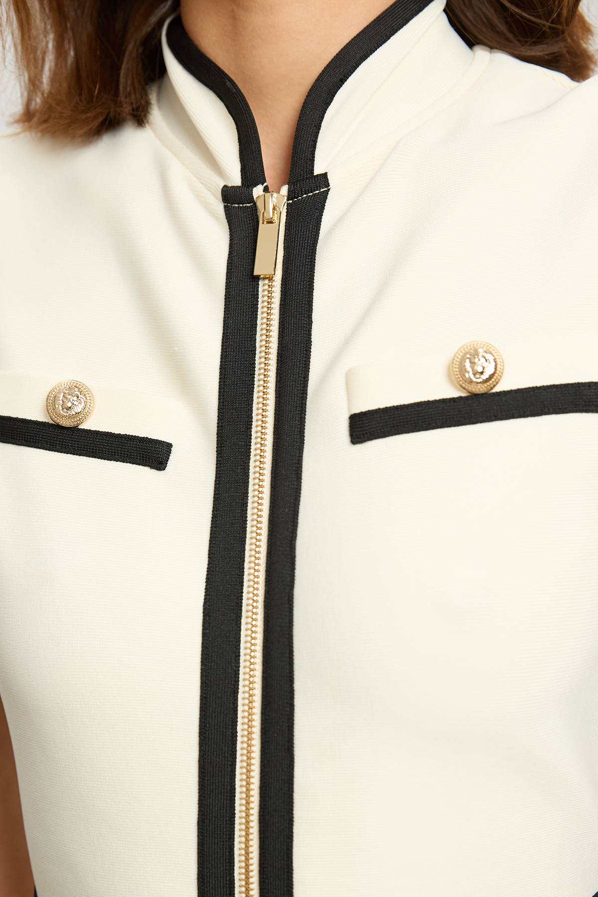 KarenMillen Robe Midi Moulante Sans Manches En Maille Bandage Avec Détails De Passepoil Militaire