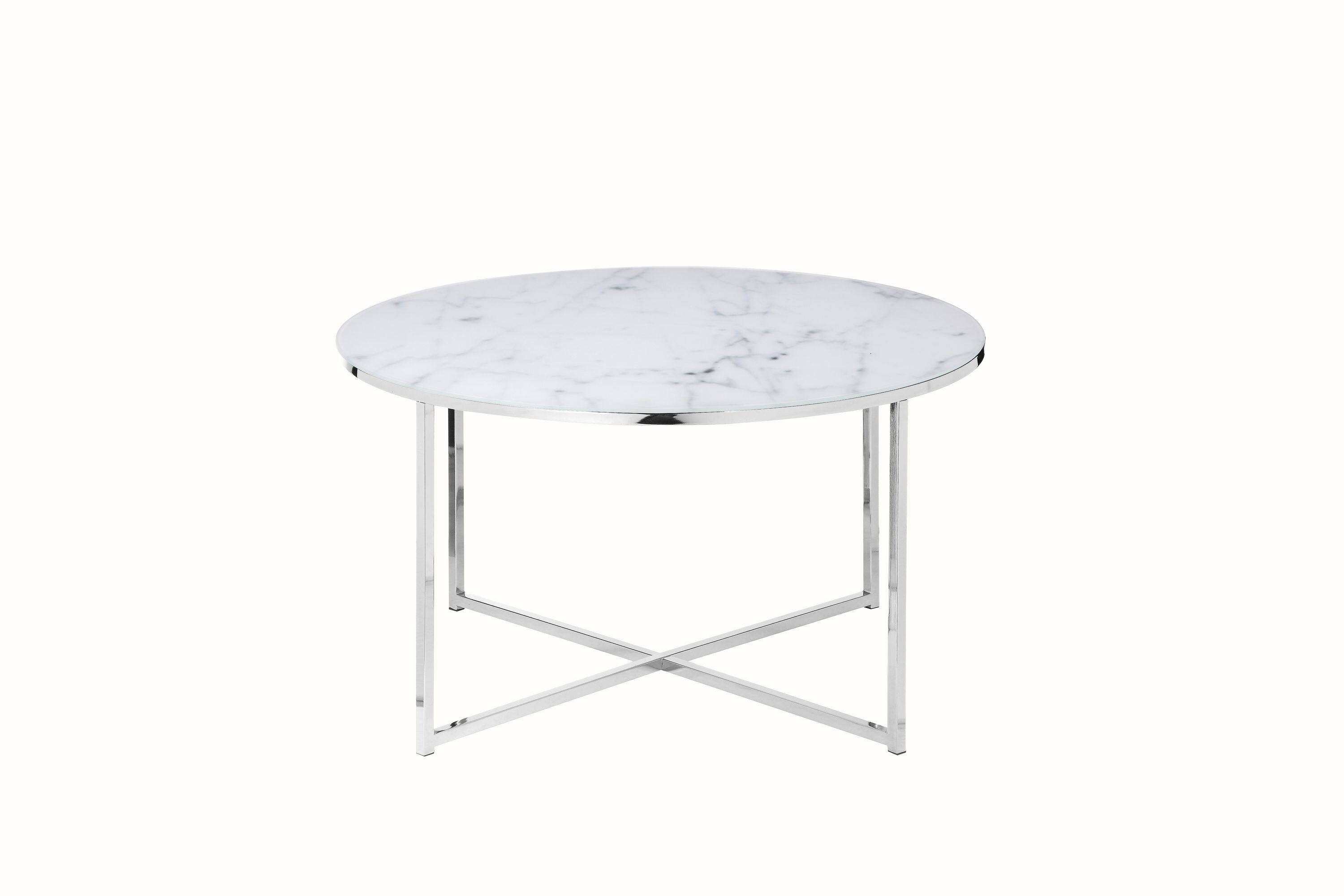 Couchtisch Ø80cm Marmor Optik Glastisch Sofatisch Beistelltisch Wohnzimmer Tisch