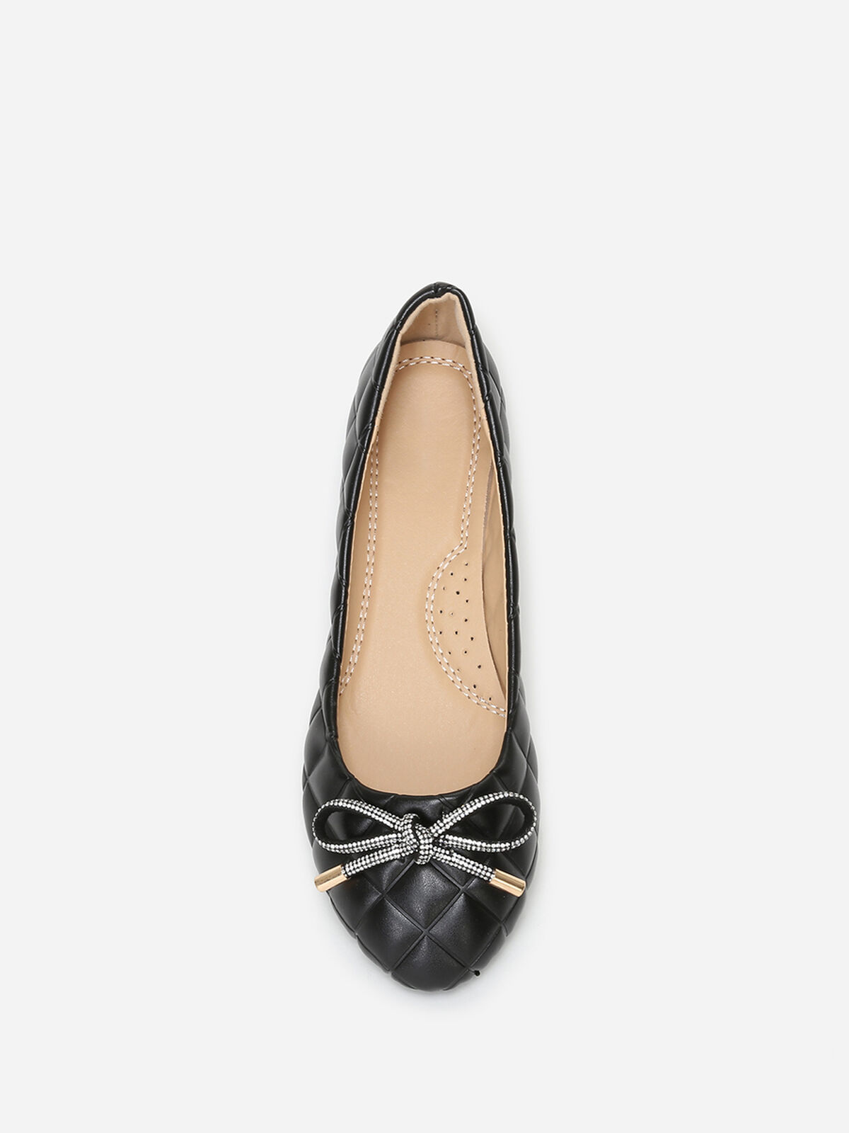 Ballerine matelassées avec nœud à strass- Noir