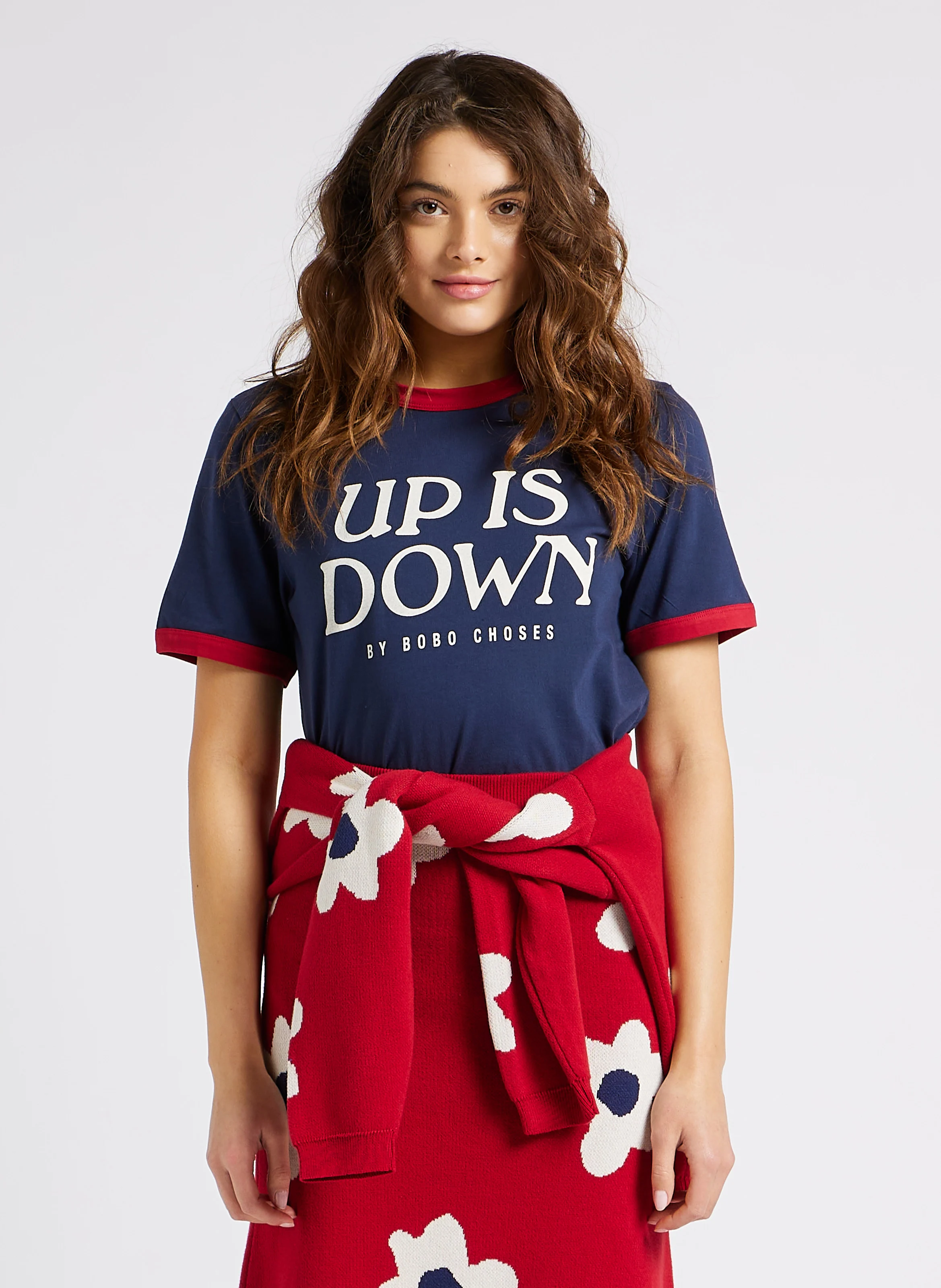 Tee-shirt col rond imprimé en coton bio| Bleu