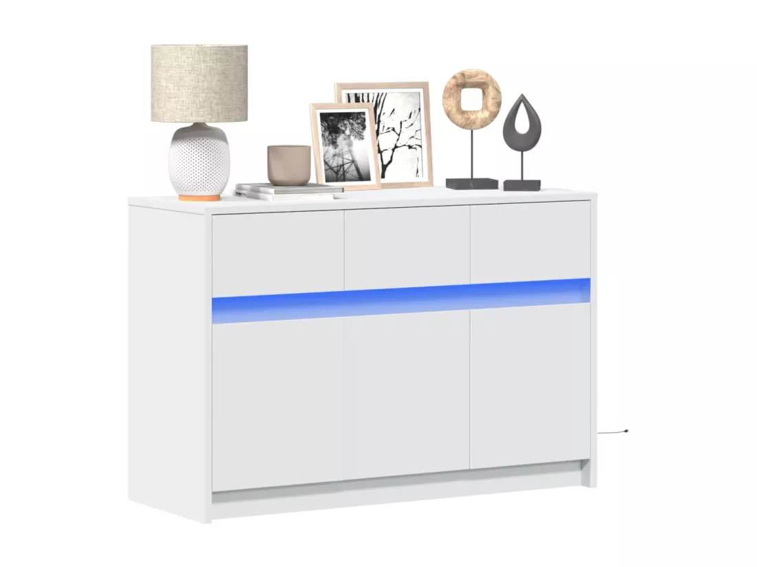 Meuble TV avec LED blanc 91x34x61 cm bois d'ingénierie