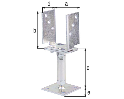 U-vormige paalanker, verstelbaar voor schroefmontage, 71-161 x 120 x 70 mm, verzinkt, dikfilm gepassiveerd, 1 stuk