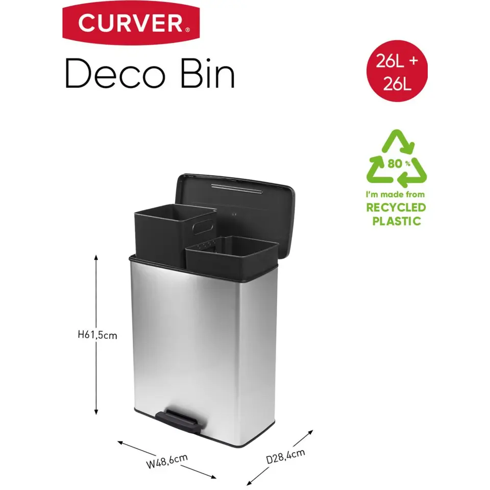 Curver Decobin Duo Prullenbak - 26L 26L - Zilver metallic