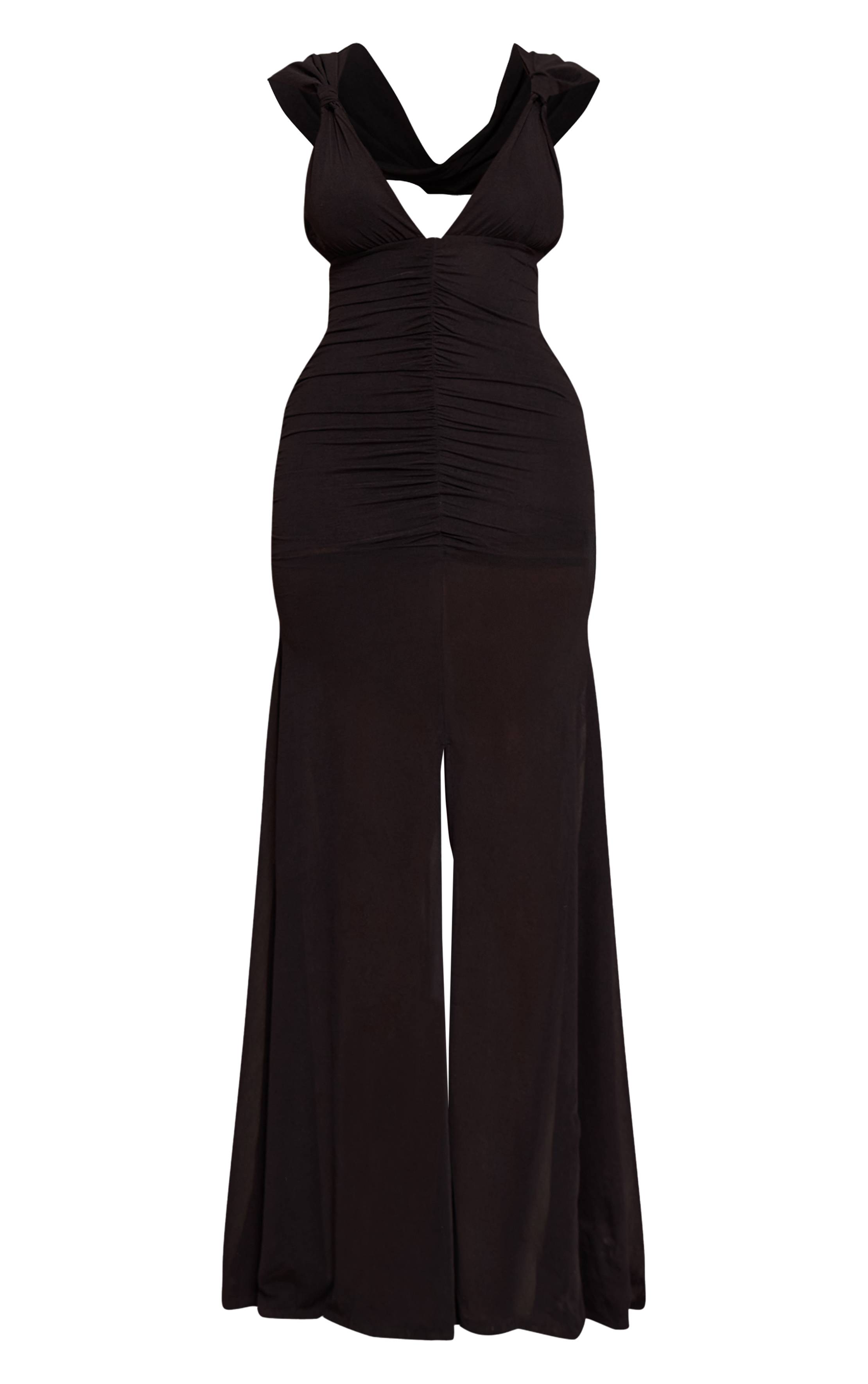 Noir Robe Maxi Froncée À Décolleté Plongeant Avec Détail Nœud Shape