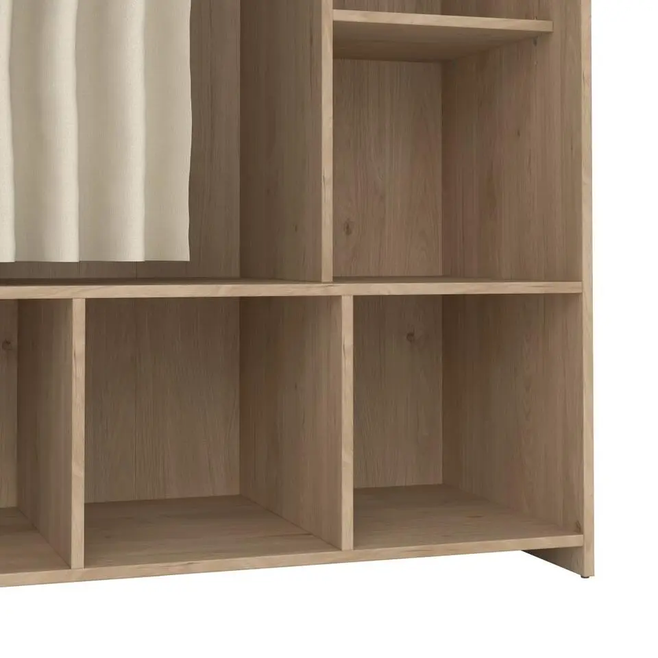 Hioshop Kit kledingkast met gordijn okkernoot decor beige