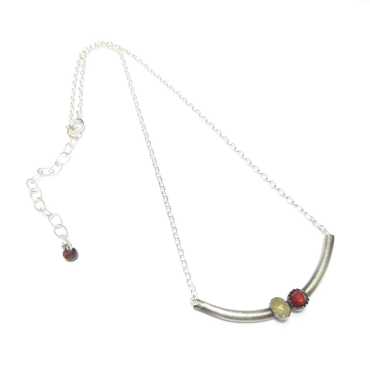 Collier Duo Grenat Et Labradorite Argent 925