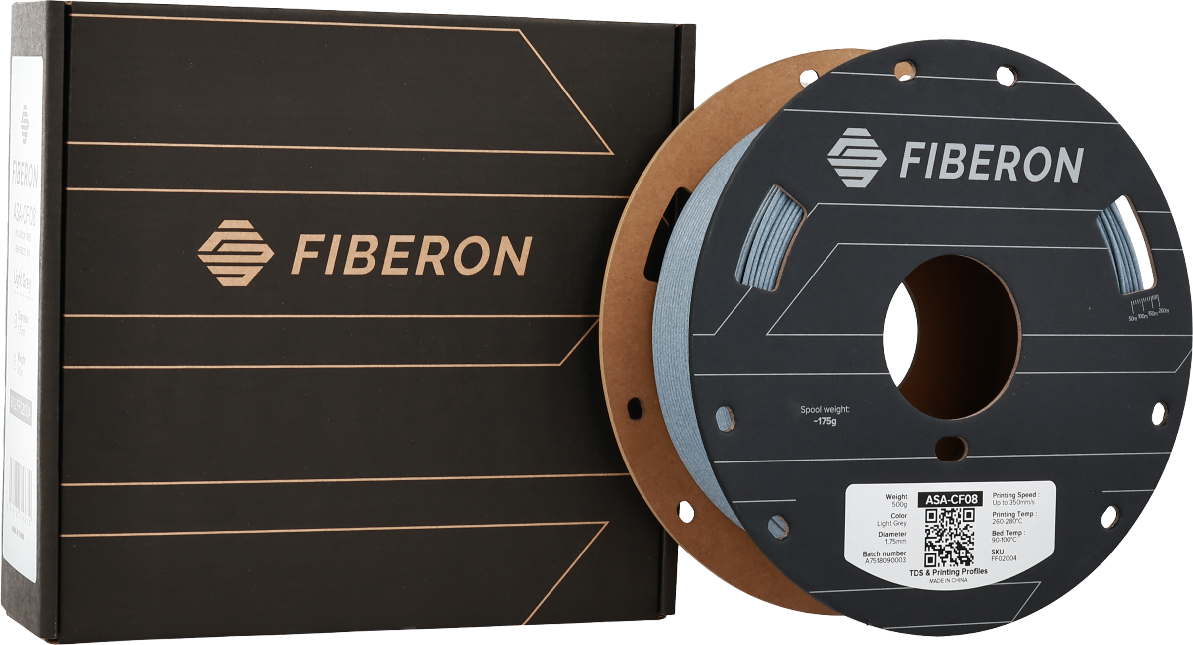 Polymaker  Fiberon™ ASA-CF08 Light Grey, 1,75 mm / 500 g    Carbonfaserverstärktes ASA Filament für robuste Anwendungen in Light Grey