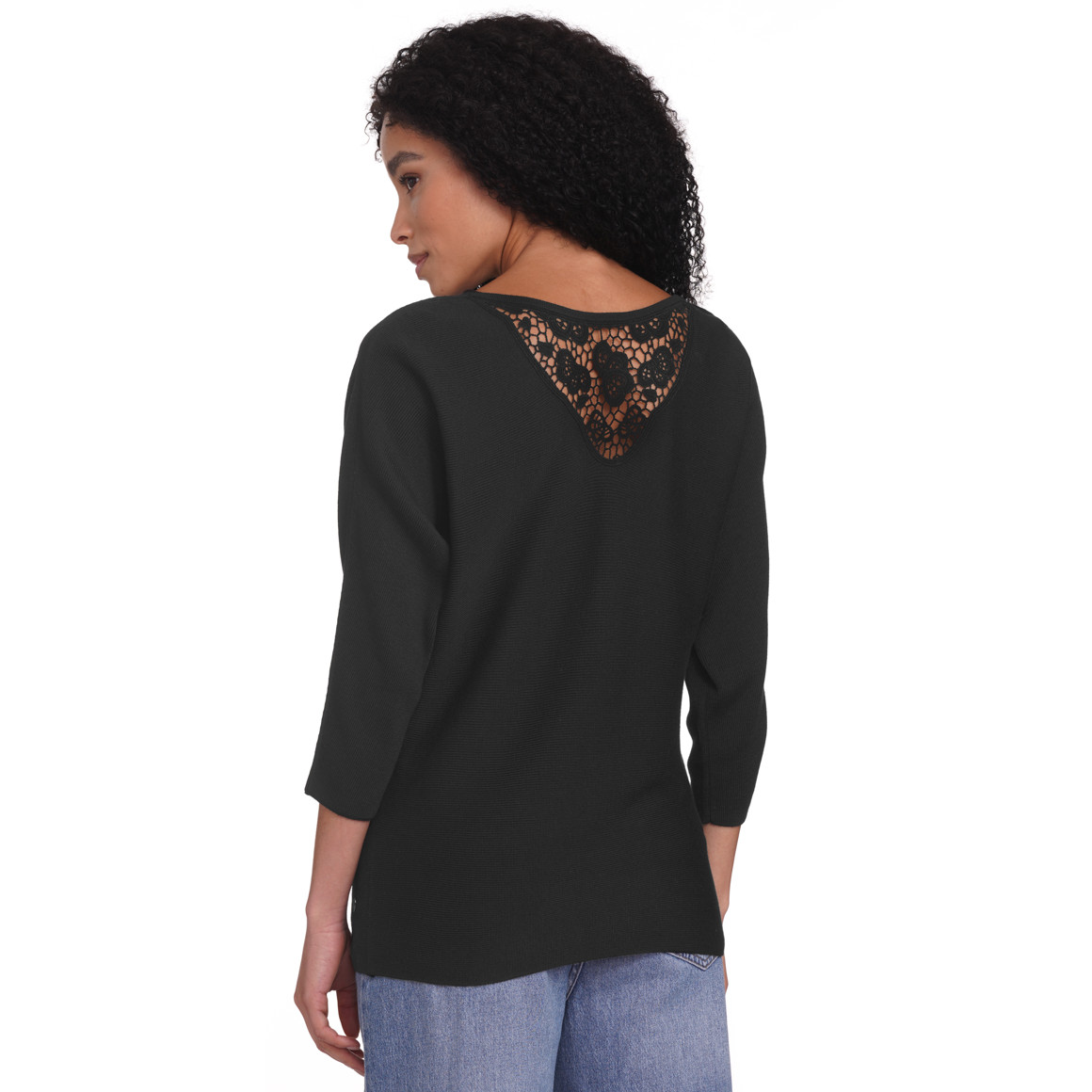 Gina Damen Pullover mit Spitze schwarz
