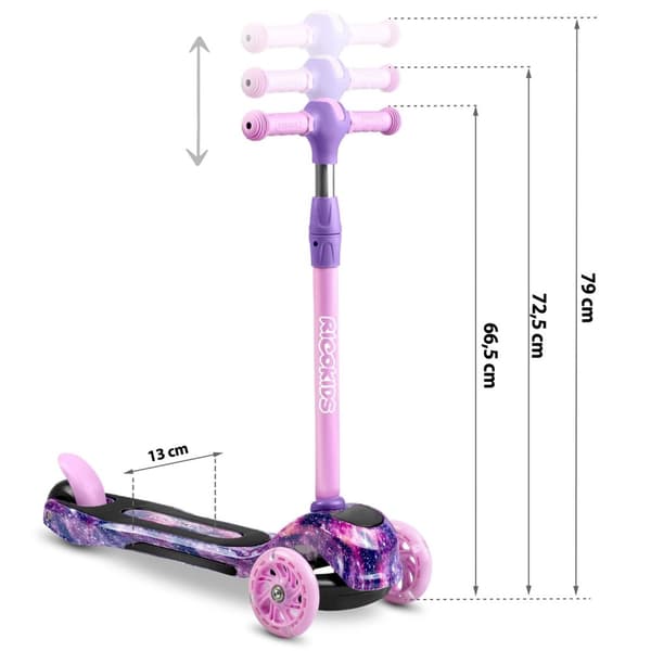 Scooter for barnHovedtrekk:- Fargerik LED-belysning på hjul, dekk og frontpanel- Justerbar høyde på styret- Store, sikre hjul med stor avstand- Bredt,