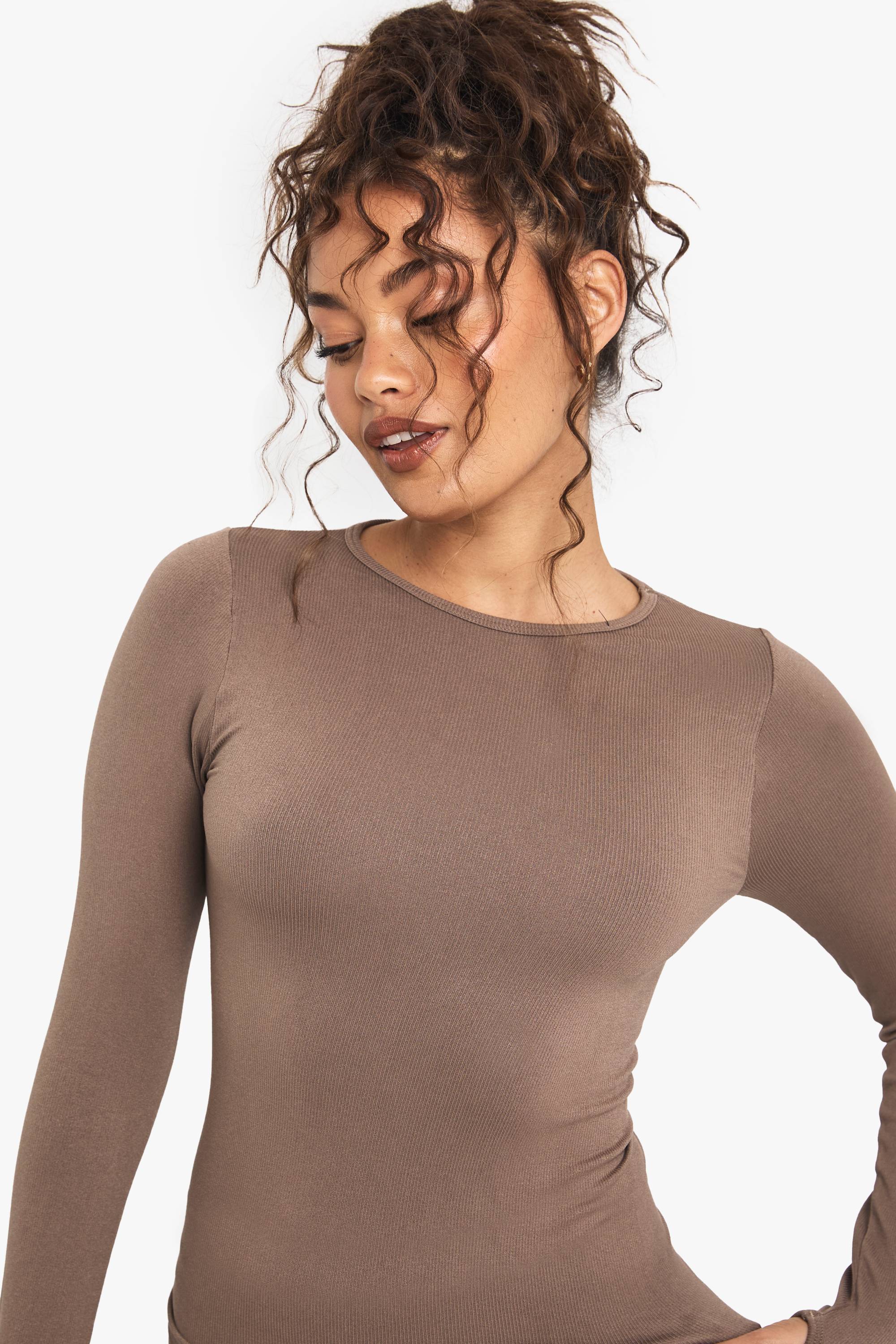 boohoo Boohoo Basics Haut à manches longues en côtes sans couture