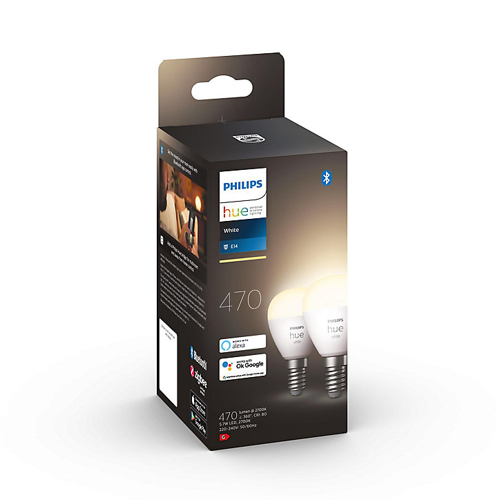 2 ampoules LED connectée Philips Hue IP20 E14 470lm 5,7W blanc chaud