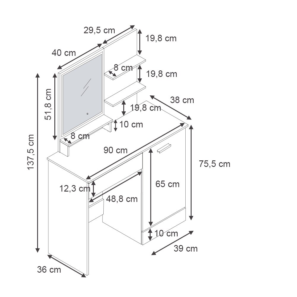 Vicco Schminktisch Frisiertisch Schminkkommode Julia Weiß LED-Spiegel 90x138 cm modern Schlafzimmer Kommode Schublade Ablage Aufbewahrung Kosmetiktisch Schminkkonsole Make-Up-Tisch