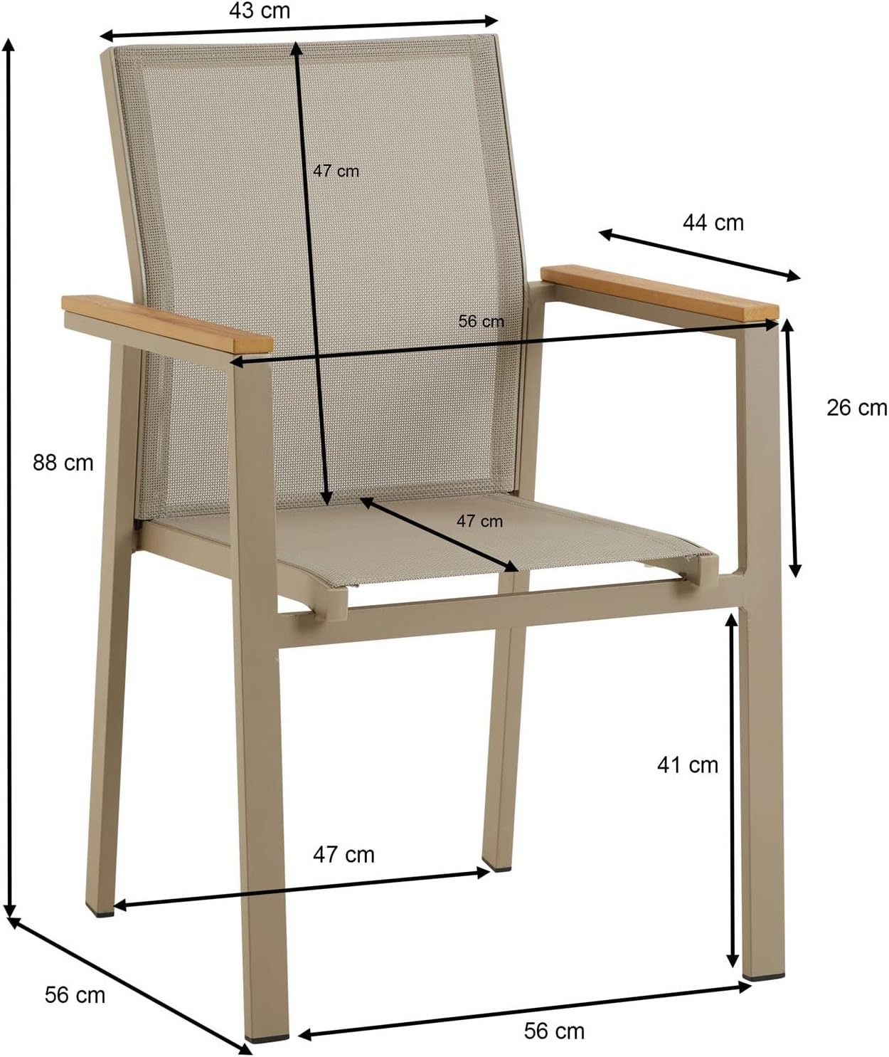CARO-Möbel Gartenmöbelset Windy mit 1 Tisch und 6 Stühlen aus Alu und Non-Wood in Champagner, Esstisch Set in Holzoptik, Stühle mit Netz witterungsbeständig bespannt