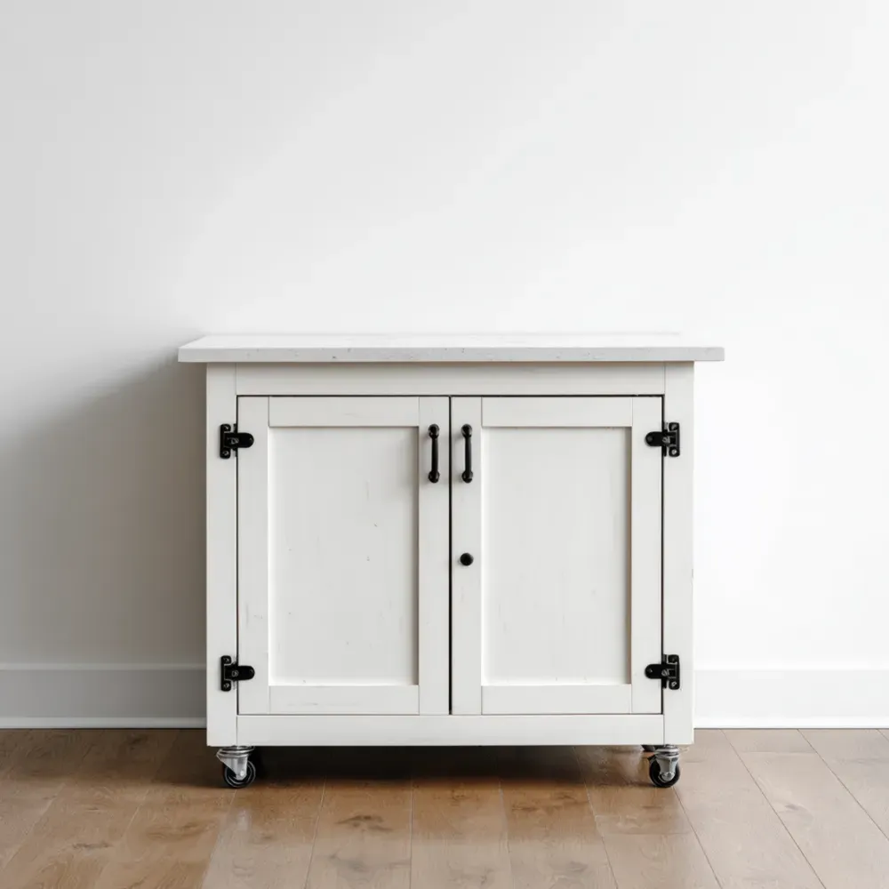 Küchenwagen Holz 90x50x85 cm – Weiß – Industrielles Design