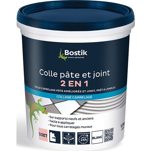 Colle pâte et joint carrelage 2 en 1 - prêt à l'emploi - blanc - 1,5 Kg