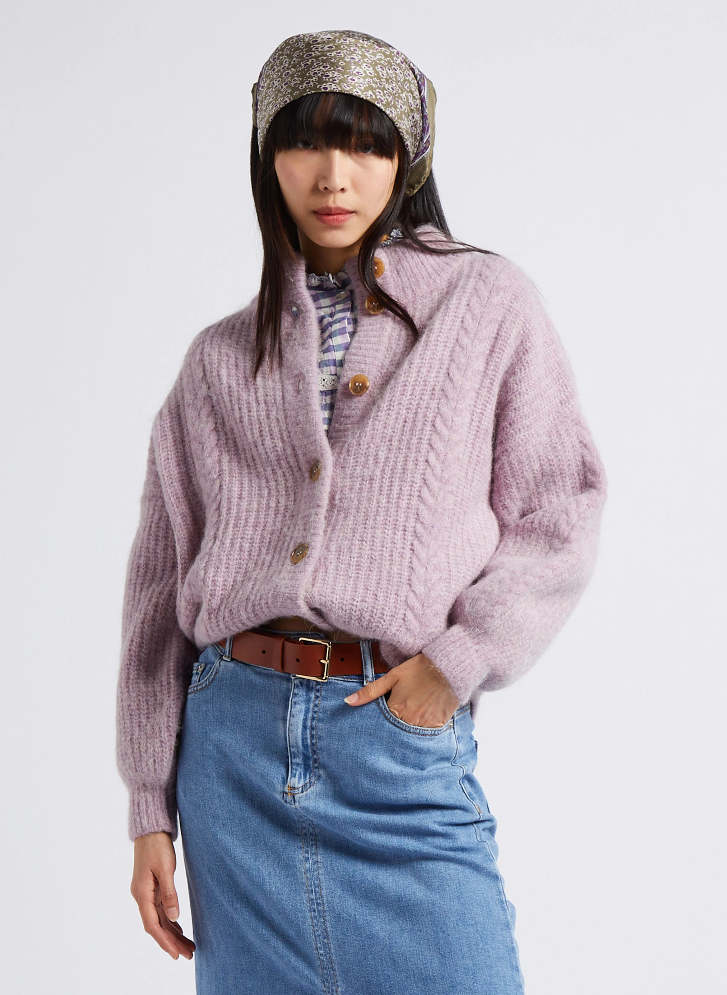 LISANDRE - Cardigan col rond en laine mélangée | Violet